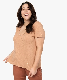 tee-shirt femme grande taille a col v et details brillants orangeB544601_1