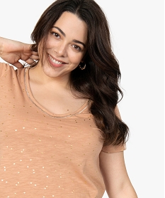 tee-shirt femme grande taille a col v et details brillants orangeB544601_2