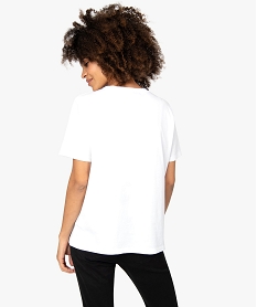 tee-shirt femme a manches courtes et large motif blancB545601_3