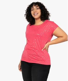 GEMO Tee-shirt femme grande taille à manches courtes à motifs rose vif