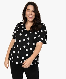 GEMO Tee-shirt femme grande taille à pois et col V Imprimé