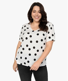 GEMO Tee-shirt femme grande taille à pois et col V Imprimé