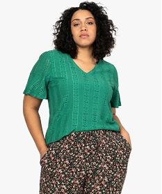 GEMO Tee-shirt femme grande taille en maille fantaisie ajourée Vert