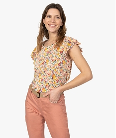 GEMO Tee-shirt femme plissé à motifs fleuris Imprimé