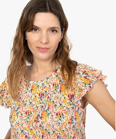 tee-shirt femme plisse a motifs fleuris imprimeB548601_2