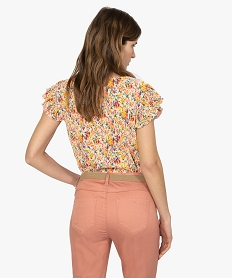 tee-shirt femme plisse a motifs fleuris imprime t-shirts manches courtesB548601_3