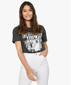 tee-shirt femme avec motif inverse - stranger things grisB551401_1