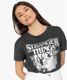 tee-shirt femme avec motif inverse - stranger things gris t-shirts manches courtesB551401_2
