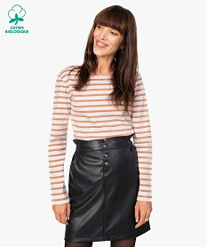 GEMO Tee-shirt femme rayé à manches longues blanc standard