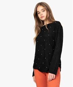 GEMO Tee-shirt femme en maille avec perles sur l’avant Gris