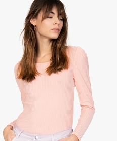 tee-shirt femme en maille cotelee a manches longues roseB554001_2