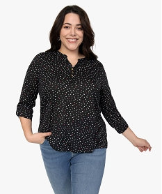 GEMO Tee-shirt femme grande taille imprimé col V et dos dentelle Noir