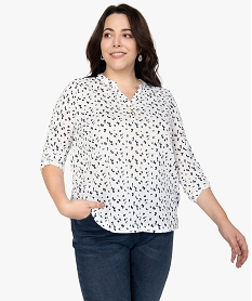 GEMO Tee-shirt femme grande taille imprimé col V et dos dentelle Blanc