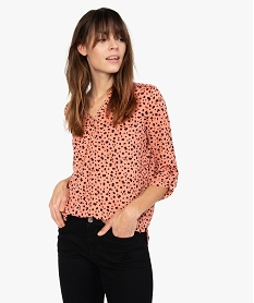 GEMO Tee-shirt femme à manches longues avec col fantaisie et boutons Imprimé