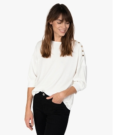 GEMO Tee-shirt femme à manches ¾ et boutons sur lépaule Beige