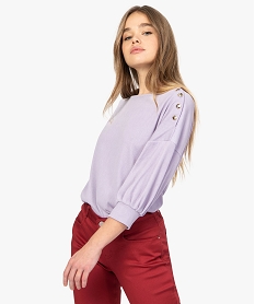 GEMO Tee-shirt femme à manches ¾ et boutons sur lépaule Violet