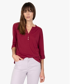 GEMO Tee-shirt femme à manches 34 boutonnées et dentelle au dos rouge standard