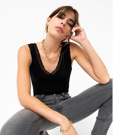 GEMO Débardeur avec col V en dentelle femme noir standard