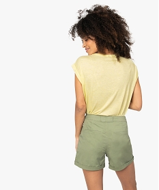 tee-shirt femme paillete avec manches ultra courtes a revers jauneB557301_3