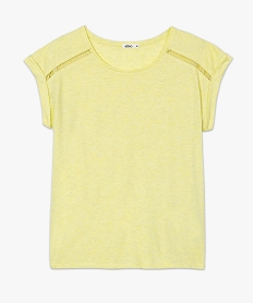 tee-shirt femme paillete avec manches ultra courtes a revers jauneB557301_4