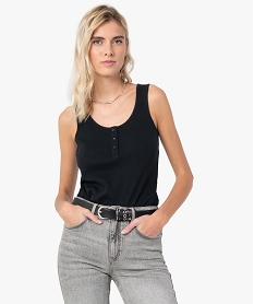 GEMO Débardeur femme en maille côtelée avec ouverture boutons Noir