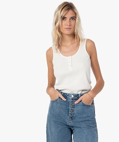 GEMO Débardeur femme en maille côtelée avec ouverture boutons Beige