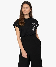 GEMO Tee-shirt femme ample aux emmanchures XXL Noir