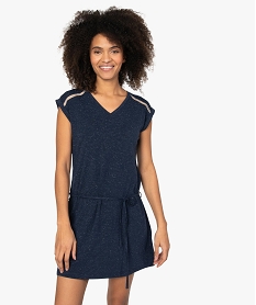 GEMO Robe femme pailletée avec manches ultra courtes à revers Bleu