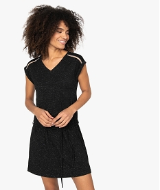 GEMO Robe femme pailletée avec manches ultra courtes à revers Noir