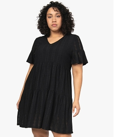 GEMO Robe femme grande taille à volants en maille ajourée Noir