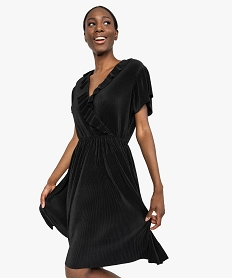 GEMO Robe femme plissée avec col cache-cœur Noir