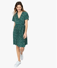 GEMO Robe femme plissée à motifs fleuris et col cache-cour Imprimé