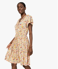 GEMO Robe femme plissée à motifs fleuris et col cache-cœur Imprimé