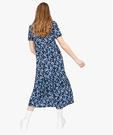 robe longue femme a motifs fleuris et manches courtes ballon bleuB561201_3
