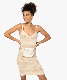 GEMO Robe femme à bretelles en maille ajourée Beige