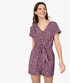 GEMO Combishort femme à motifs fleuris boutonné sur l’avant Imprimé