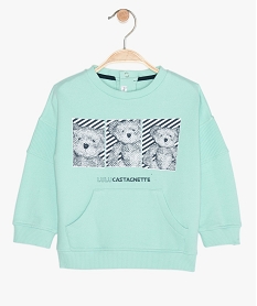 sweat bebe garcon imprime et jeu de matieres - lulu castagnette vert sweatsB562901_1