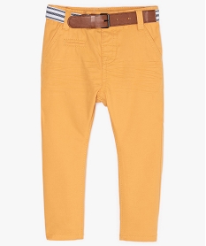 GEMO Pantalon bébé garçon chino avec ceinture rayée Jaune