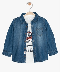 GEMO Ensemble bébé garçon 2 pièces : chemise en jean + tee-shirt Bleu