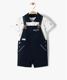 GEMO Ensemble bébé garçon 2 pièces salopette + polo imprimé Bleu