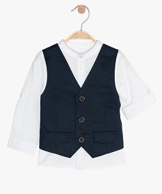 GEMO Chemise bébé garçon avec faux gilet sur l’avant Blanc