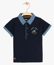 polo bebe garcon a manches courtes et details en chambray bleu polosB573501_1