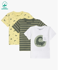 GEMO Tee-shirt bébé garçon à motifs et poche poitrine (lot de 3) rayures  crocodiles Jaune