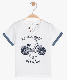 GEMO Tee-shirt bébé garçon à col et manches fantaisie Blanc