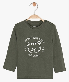 GEMO Tee-shirt bébé garçon à manches longues avec message Vert