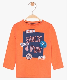 tee-shirt bebe garcon avec patchs et motifs orange tee-shirts manches longuesB579901_1