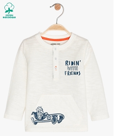 GEMO Tee-shirt bébé garçon col tunisien avec poche Blanc