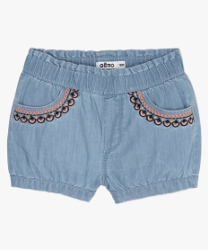 GEMO Short bébé fille bloomer en chambray brodé Gris