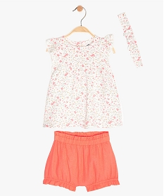 GEMO Ensemble bébé fille tunique + short + bandeau (3 pièces) Multicolore