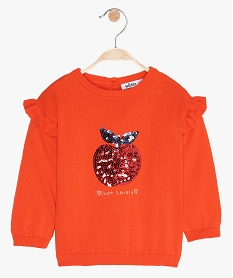 GEMO Pull bébé fille volants et sequins brillants Rouge